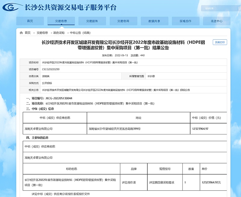 長沙經(jīng)開區(qū)2022年度市政基礎(chǔ)設(shè)施材料（HDPE鋼帶增強(qiáng)波紋管）集中采購項目